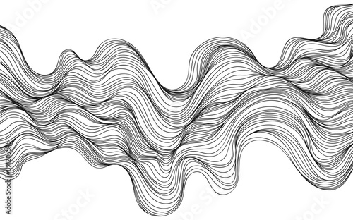 Abstract wavy, waving, billowy and squiggly lines hand drawn.  Line art  illustration wavy background. Ink painting style composition for decoration.