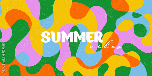 Summer backgrounds with liquid abstract shapes. Fluid juicy illustration, cover template, geometric art in pastel colors and minimal style. Vintage packaging layout. Flowing forms.