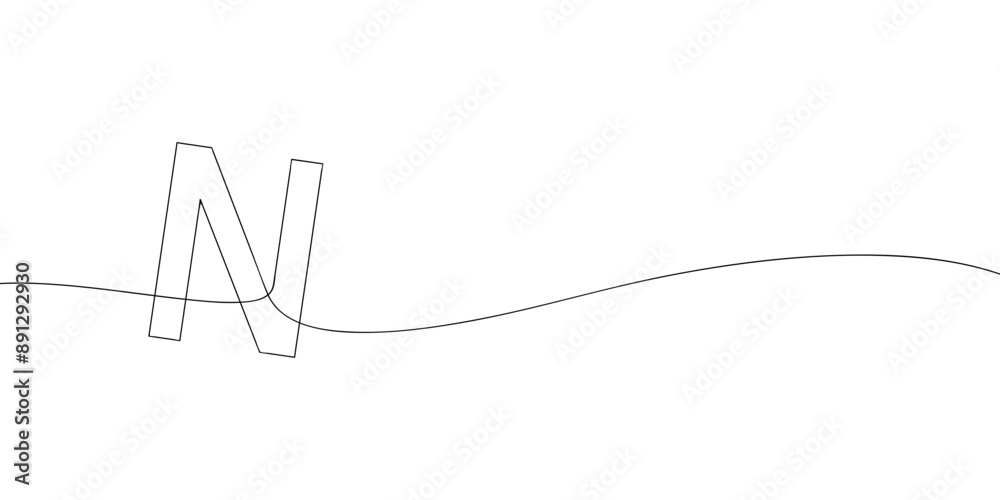 A single line drawing of a letter n. Continuous line alphabet symbol icon. One line icon. Vector illustration. A single line drawing of a letter n. Continuous line alphabet symbol icon. One line icon. Vector illustration.
