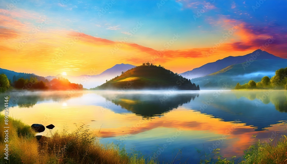 view of lake at the morning with mountain background