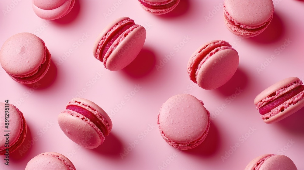 Fototapeta premium Artfully Arranged Macarons on Blush Pink Background