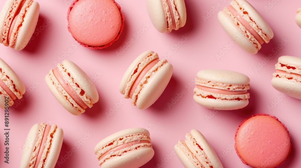 Delicate Macarons Set on a Pale Pink Background Delicate Macarons Set on a Pale Pink Background