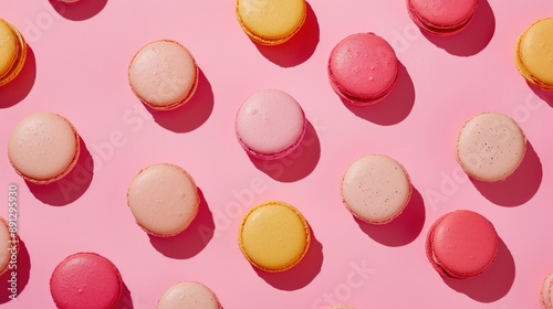 Assorted Macarons on a Smooth Pink Background