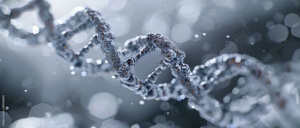 A close up of a DNA strand with water droplets. AI. A close up of a DNA strand with water droplets. AI.