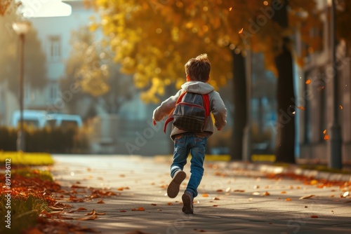 Excited Child Heading to School on First Day © Andrii 