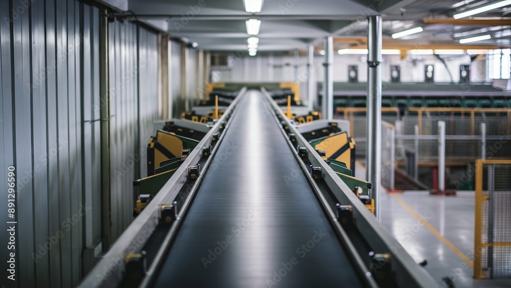 Obraz premium Empty Conveyor Belt in Sorting Facility