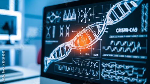 Detailed Visualization of CRISPRCas9 Gene Editing Process on Screen  photo