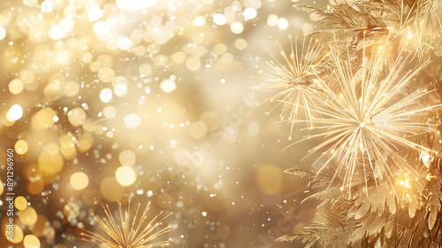Gold fireworks Abstract background new year, copy space for greeting card