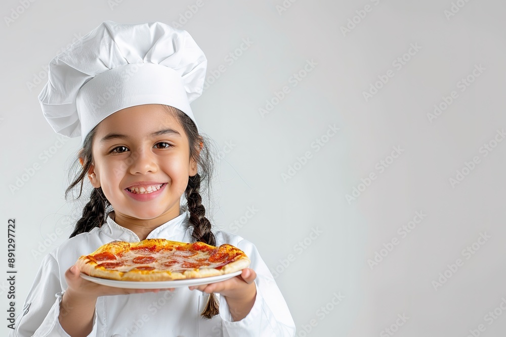 Young Girl Chef Holding Colorful Pizza Young Girl Chef Holding Colorful Pizza