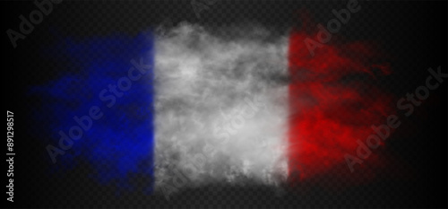 Smoke in a shape and colors of flag of France. Beautiful vector realistic blue, white, red fog cloud.