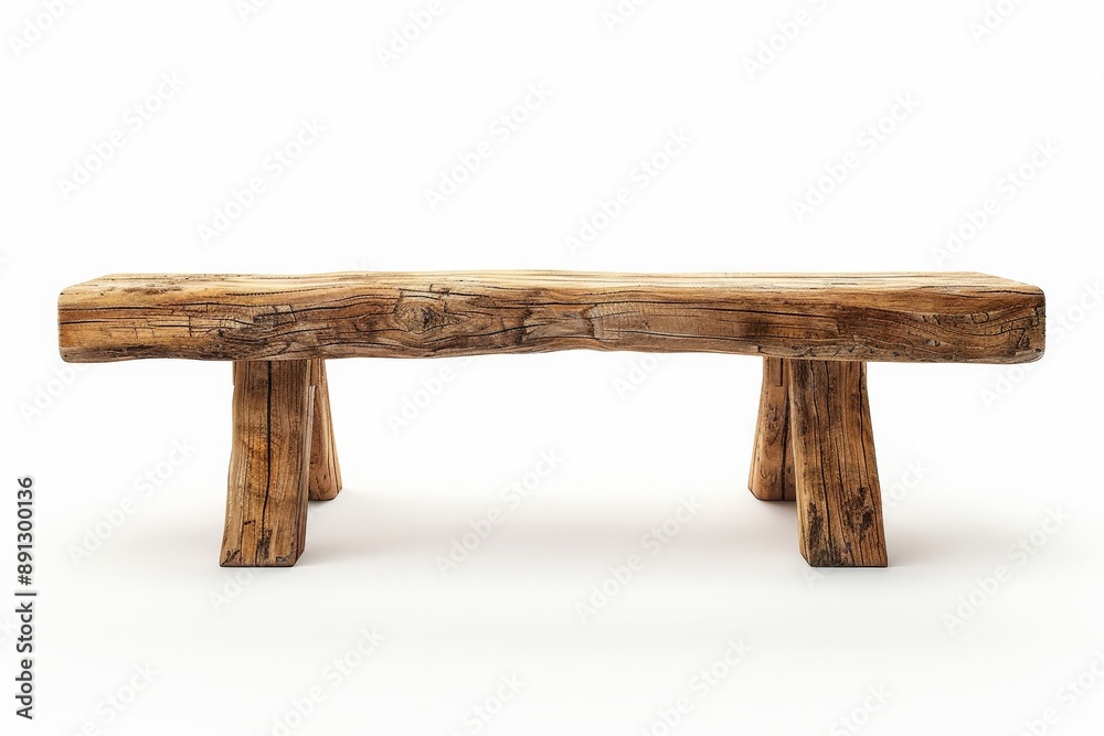 Old wooden bench standing on white background Old wooden bench standing on white background
