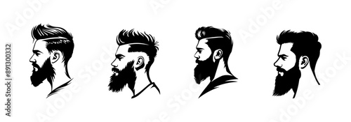 Illustration of men's side profiles with stylish beards and haircuts.