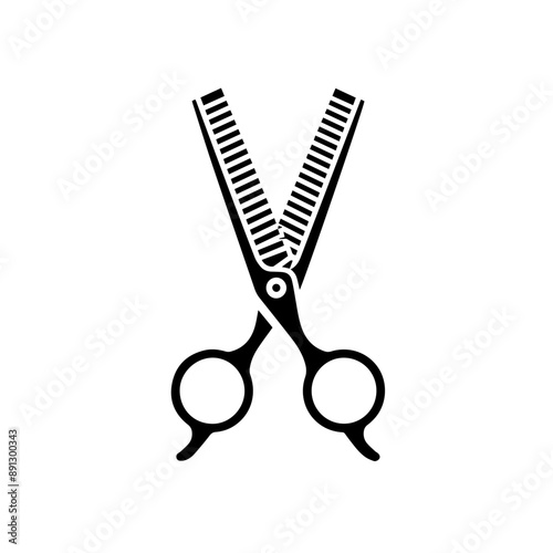 Stylized scissors icon for hair salon themes, with comb teeth on one blade