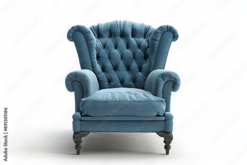 Blue upholstered armchair standing on white background Blue upholstered armchair standing on white background