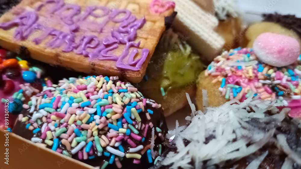 Donut cake with various toppings Donut cake with various toppings