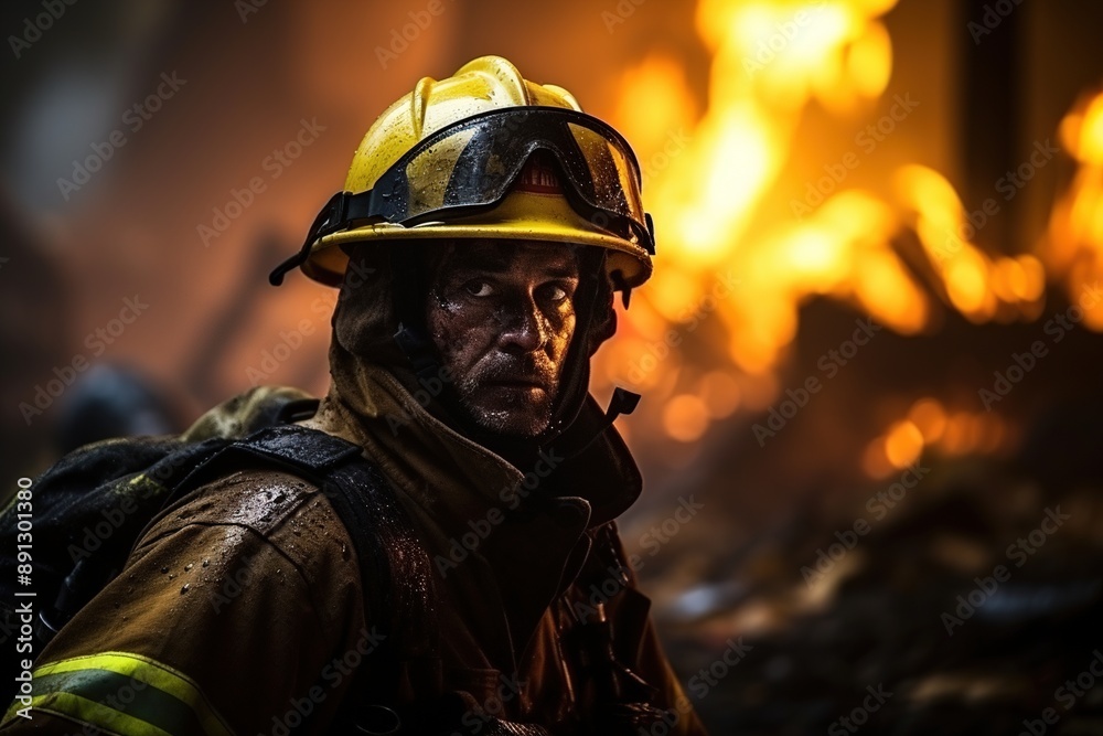 Firefighter fights against the fire. Firefighter fights against the fire.