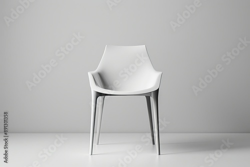 Modern white chair standing in empty white room