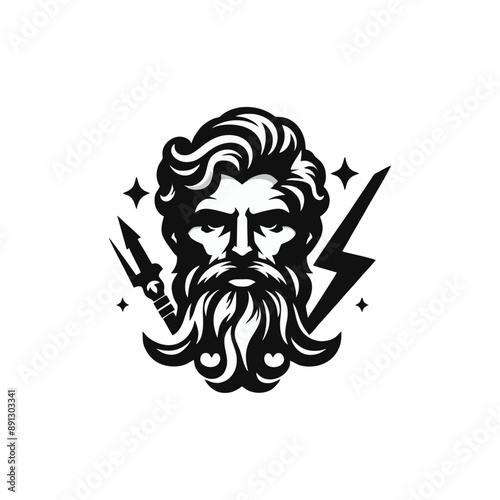 Zeus old man beard logo icon design illustration