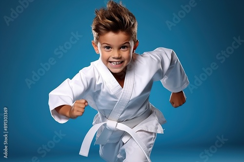 young boy training karate photo