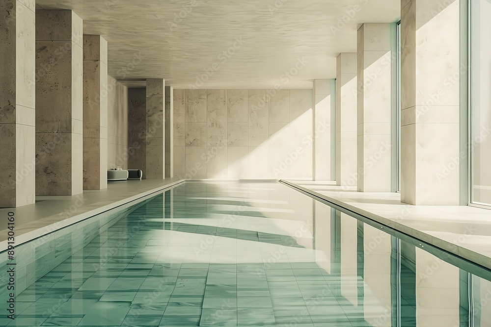 Obraz premium Modern minimalist indoor swimming pool reflecting sunlight