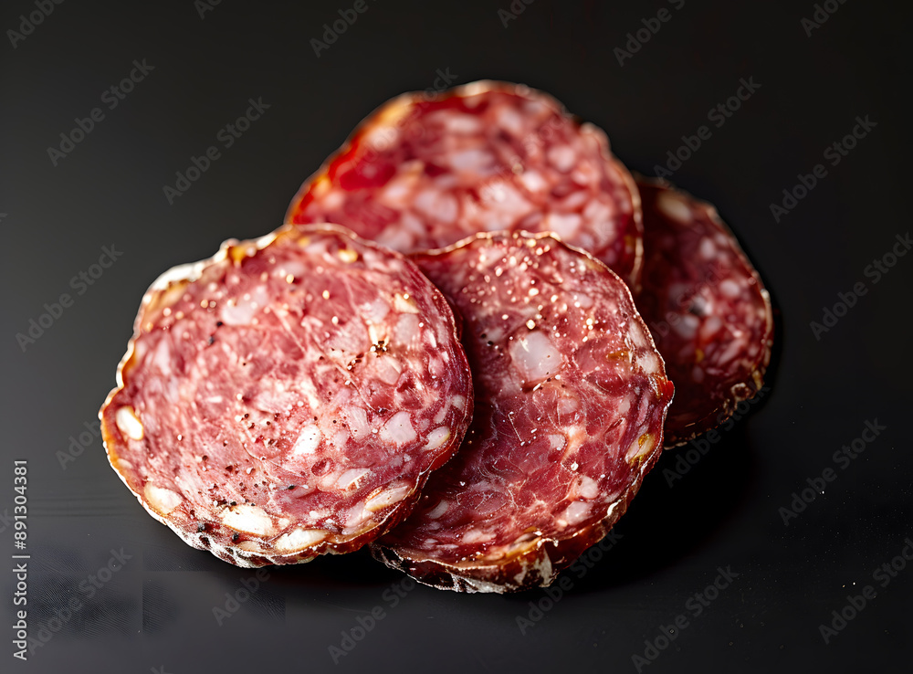 Slices of salami isolated on a black background