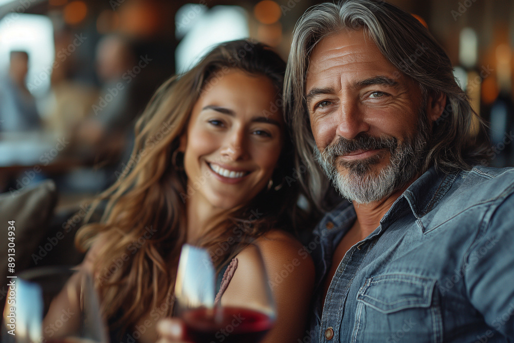 beautiful people are sitting on the sofa and drink wine