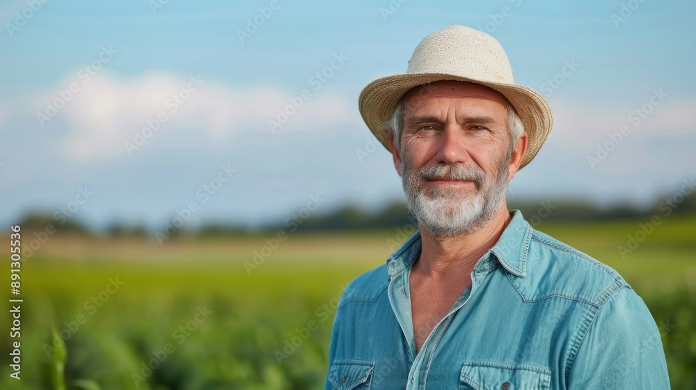 Portrait of smart farmer standing at a organic farm. Portrait of smart farmer standing at a organic farm.