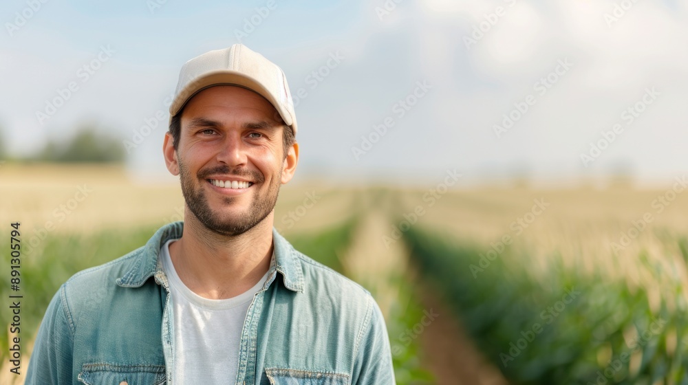 A farmer carefully inspects the plant quality in field. A farmer carefully inspects the plant quality in field.