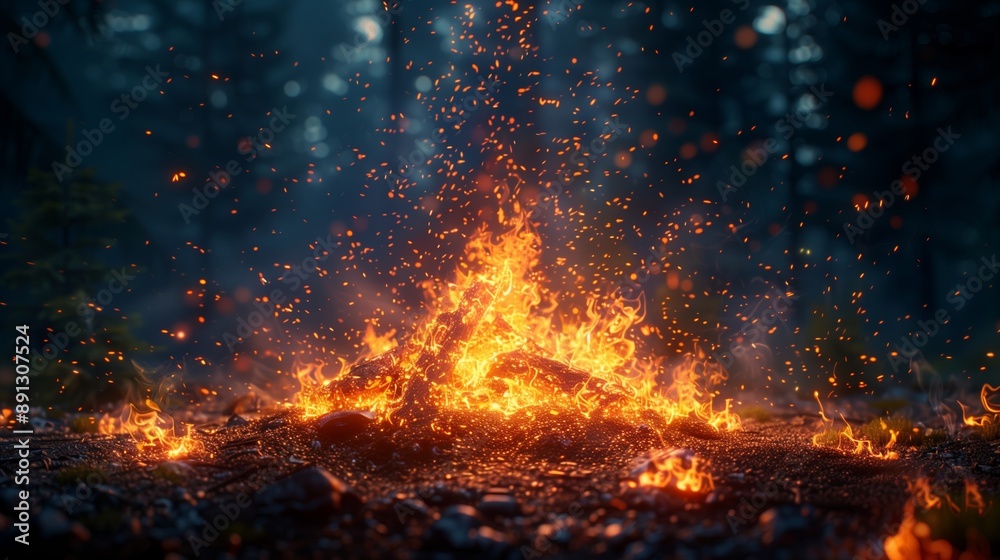Blazing Campfire in the Heart of a Dark Forest at Night Blazing Campfire in the Heart of a Dark Forest at Night