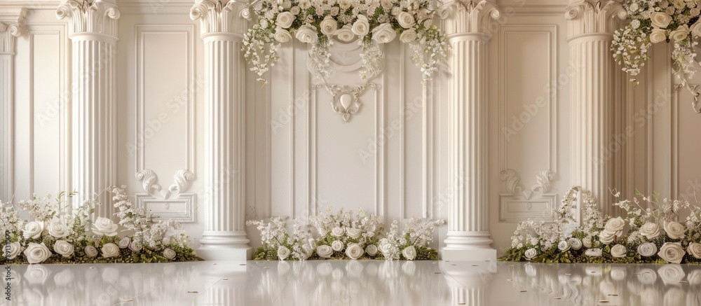 White Floral Archway with Classical Pillars White Floral Archway with Classical Pillars