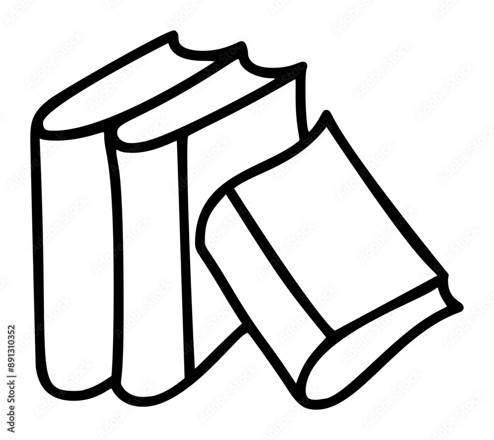 Hand drawn icon books doodle line art style. Black color sketch. Vector illustration isolated on white background drawing for coloring book, children application artist Hand drawn icon books doodle line art style. Black color sketch. Vector illustration isolated on white background drawing for coloring book, children application artist