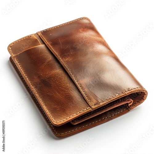 A high-quality stock image of a wallet on a white isolated background. The wallet is sleek and stylish, perfect for holding cash and cards. AI generation.