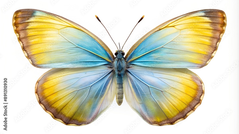 Obraz premium Stunning yellow and blue morpho butterfly showing its delicate wings