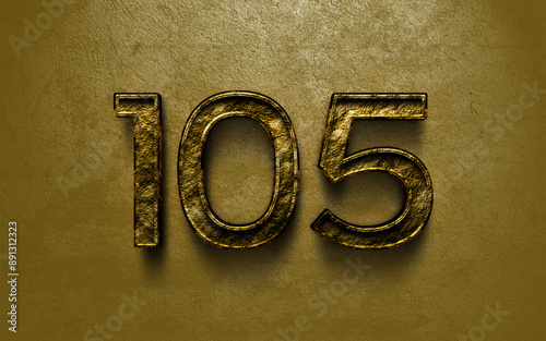 3D dark golden number design of 105 on cracked golden background.