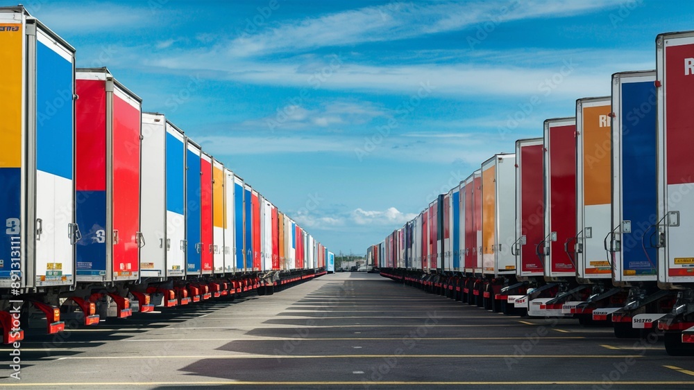 Fototapeta premium Trucking terminal with perfectly linedup trailers 
