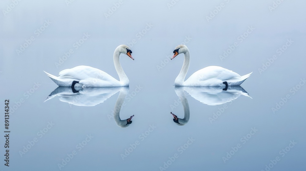 Obraz premium Swans gliding gracefully across a calm pond