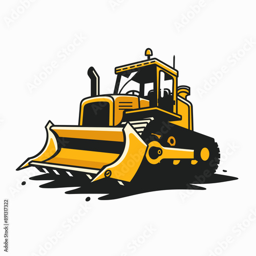 Construction machine bulldozer site logo on white background vector. Construction company logotype