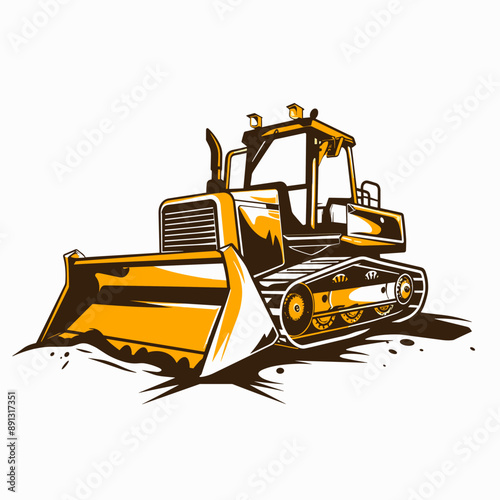 Construction machine bulldozer site logo on white background vector. Construction company logotype