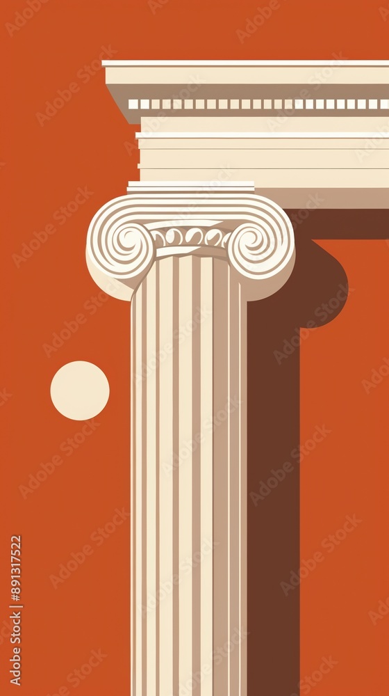Stylized Column Against Bold Orange Background Stylized Column Against Bold Orange Background