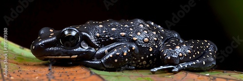 Smoky Jungle Frog Leptodactylus pentadactylus resting on a leaf in the Amazon rainforest known locally as Rdomato photo