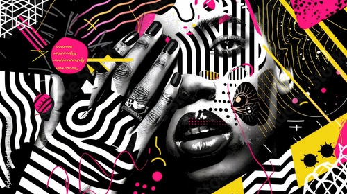 Vibrant Abstract Pop Art Portrait with Bold Patterns and Colors