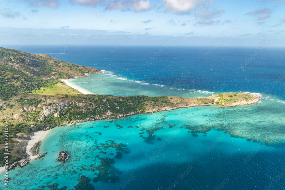 Spectacular aerial view on Lizard Island on Great Barrier Reef, Queensland, Australia. Great Barrier Reef is the worlds largest coral reef system