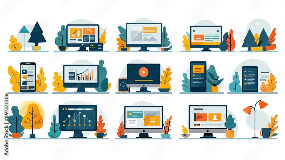 business concept flat vector illustration. Set of landing page design ...