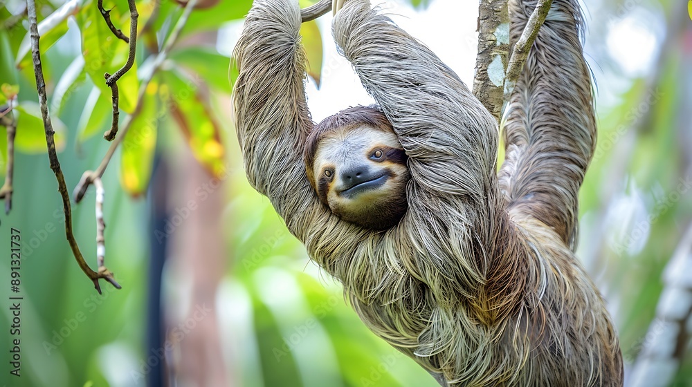Southern Twotoed Sloth hanging from a tree branch in the Amazon rainforest its slow movements and relaxed posture perfectly adapted for life in this lush and humid environment Southern Twotoed Sloth hanging from a tree branch in the Amazon rainforest its slow movements and relaxed posture perfectly adapted for life in this lush and humid environment