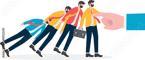 Businessmen falling down one by one, domino effect, unemployment and layoff concept

