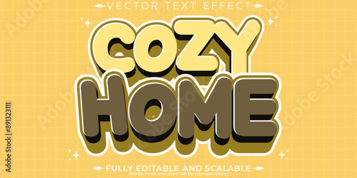 Cozy editable text effect, customizable home and retro 3d font style