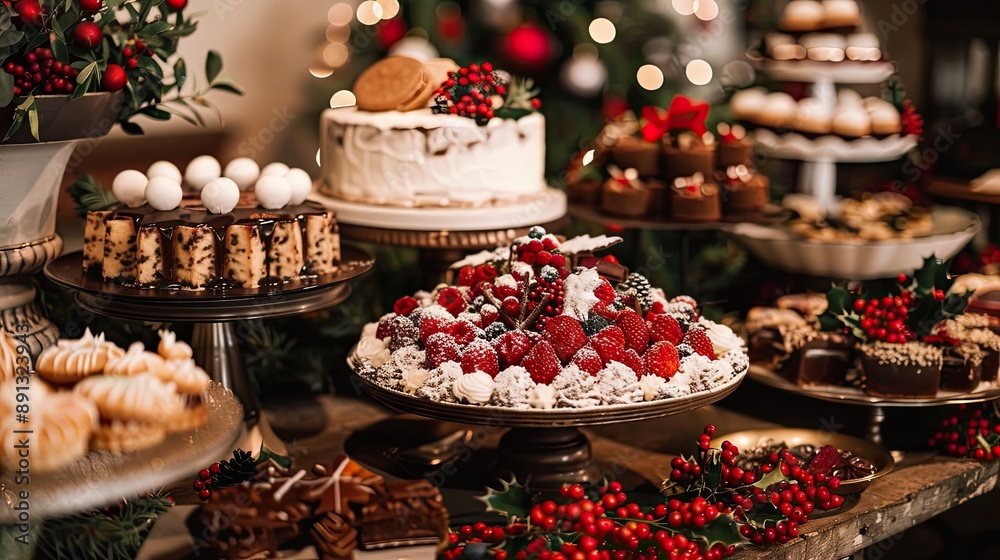 Dessert table with an assortment of cakes, cookies, and pastries. Dessert table with an assortment of cakes, cookies, and pastries.