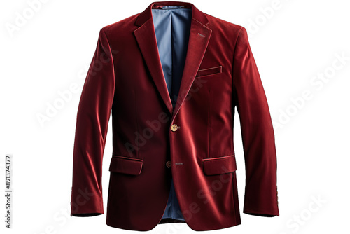 A Crimson Velvet Blazer, Ready For A Night Out on a Clear PNG or White Background. photo