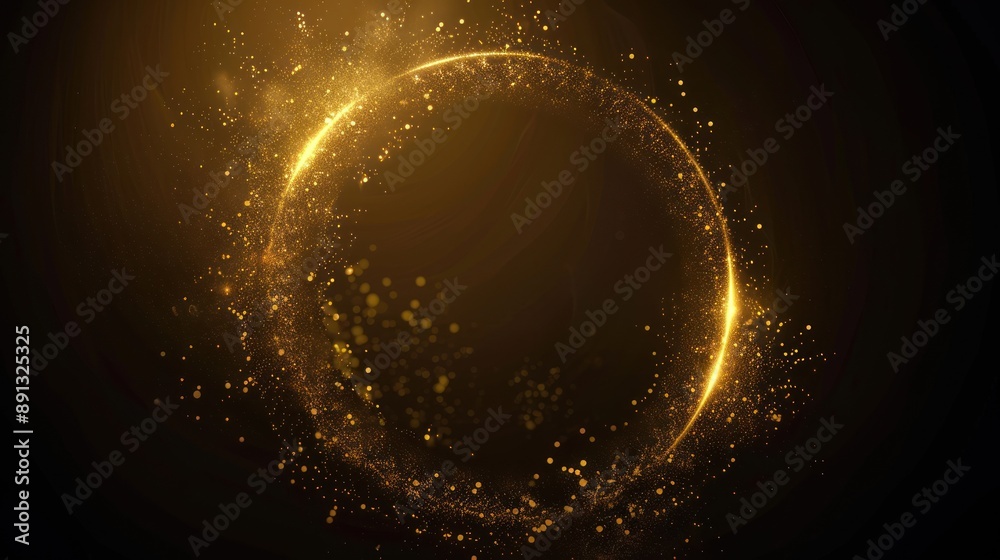 Golden Glitter Circle on a Black Background Golden Glitter Circle on a Black Background