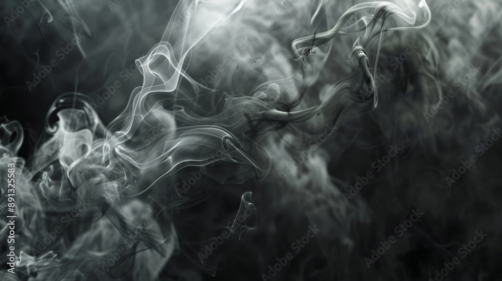 An evocative photograph capturing ethereal smoke swirling in the air with intricate patterns, depicting a mysterious and dreamlike atmosphere full of movement and grace. An evocative photograph capturing ethereal smoke swirling in the air with intricate patterns, depicting a mysterious and dreamlike atmosphere full of movement and grace.